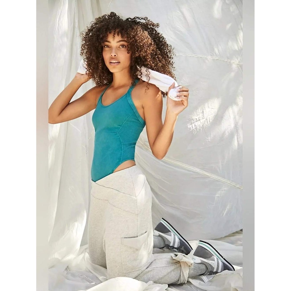 Free People Movement Good Karma Bodysuit Teal Blue M/L New